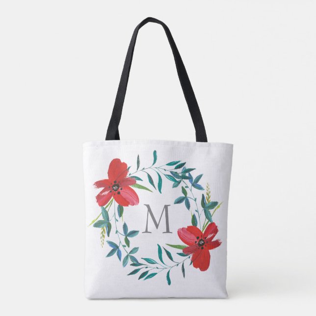 monogram custom personalised painted flower tote (Back)