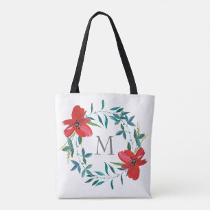 monogram custom personalised painted flower tote bag