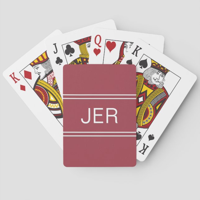 Monogram Custom Personalized Modern Crimson Red Playing Cards (Back)