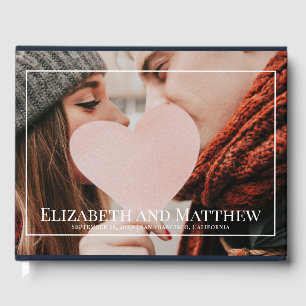 Monogram Custom Photo on White Frame Wedding Guest Book