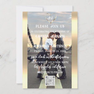 Monogram Custom Photo QR Code Gold Grey Invitation