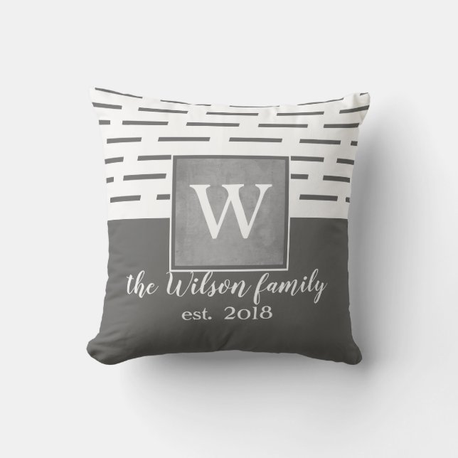monogram custom pillow grey and white (Front)