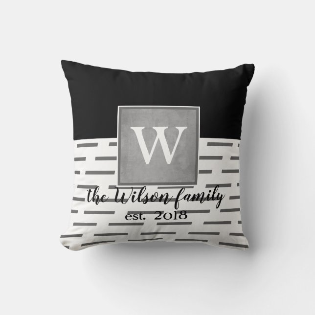 monogram custom pillow grey and white (Front)