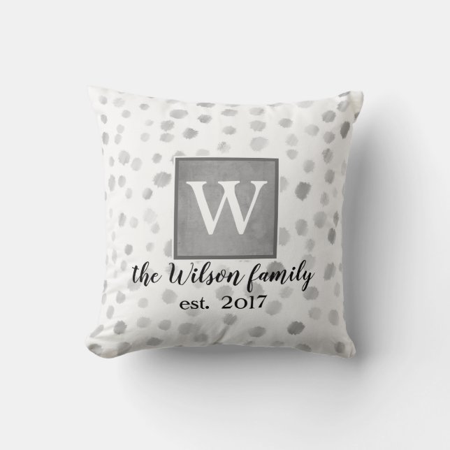 monogram custom pillow grey and white design (Front)