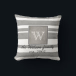 monogram custom pillow grey and white stripes<br><div class="desc">monogram custom pillow grey and white stripes distressed style personalise it home decor.</div>