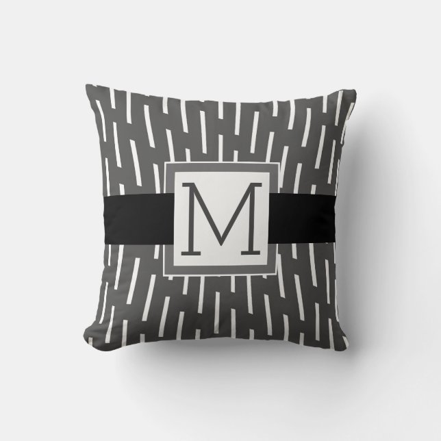 monogram custom pillow modern grey and white (Front)