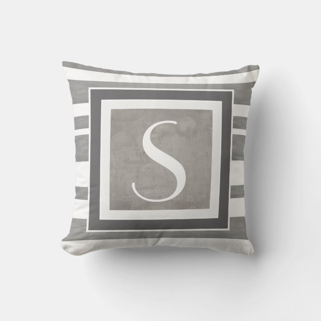 monogram custom pillow on distressed grey (Front)