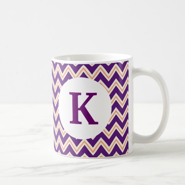 Monogram Custom Printed Coffee Mug Purple Chevron (Right)
