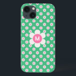 Monogram Custom Retro Daisies Pink and Green Sherp iPhone 13 Case<br><div class="desc">A happy and bright retro daisy pattern in shades of preppy bright green and pink. This design can be personalised with a monogram letter. A great custom gift a teen or or for the young at heart.</div>