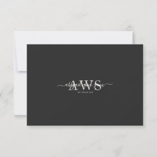 Monogram Custom Script Names Black Wedding Thank You Card