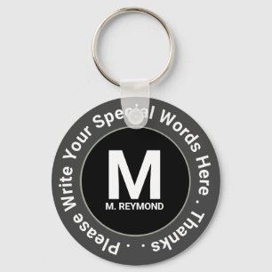 monogram & custom text on b&w nice promo key ring