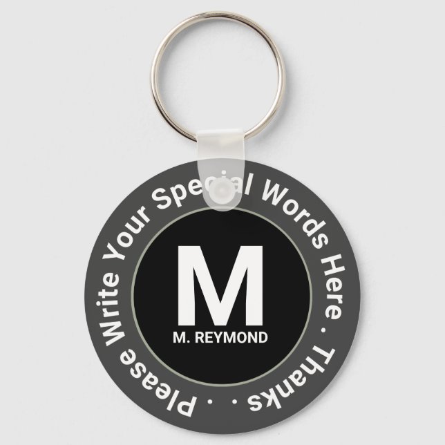monogram & custom text on b&w nice promo key ring (Front)