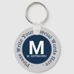 monogram & custom text on nice blue promo key ring