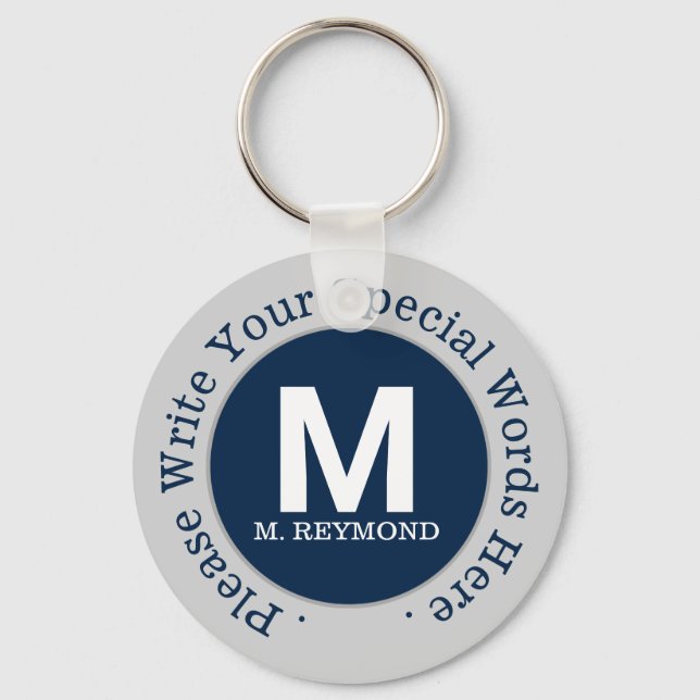 monogram & custom text on nice blue promo key ring (Front)
