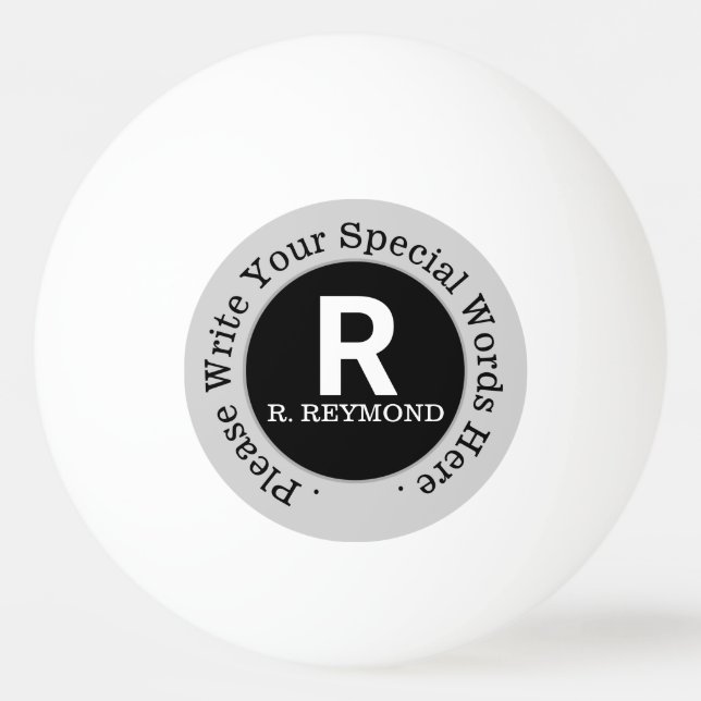 monogram & custom text on white ping pong ball (Front)