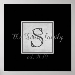monogram custom wall art grey and black modern