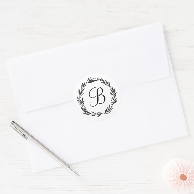 Monogram Custom Wreath Harvest Classic Round Sticker (Envelope)