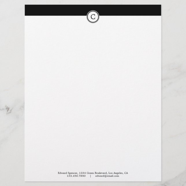 Monogram Customisable Alphabet Black Letterhead Template (Front)