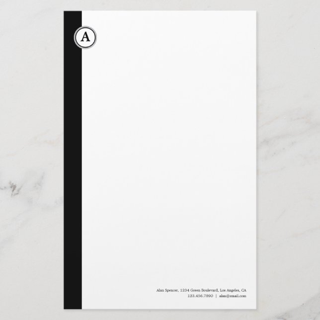 Monogram Customisable Black Stationery (Front)