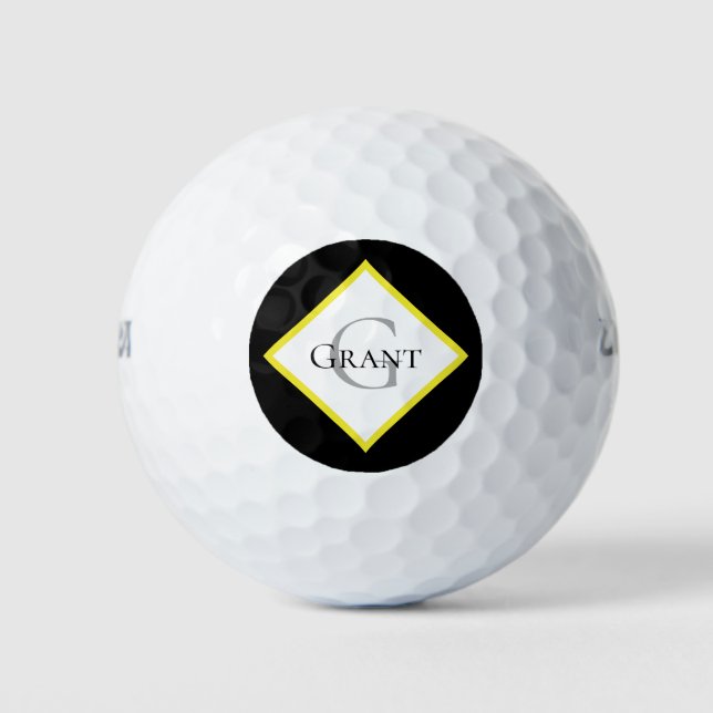 Monogram Customised Black Yellow Golf Balls (Front)