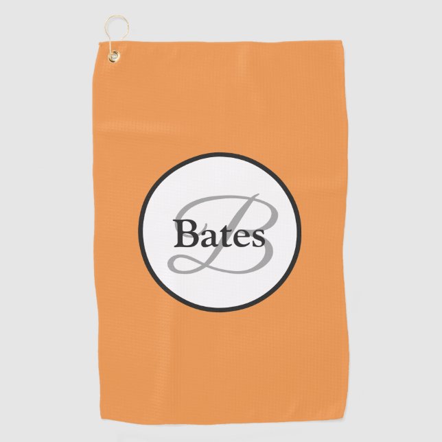 Monogram Customised Orange White Golf Towel (Front)
