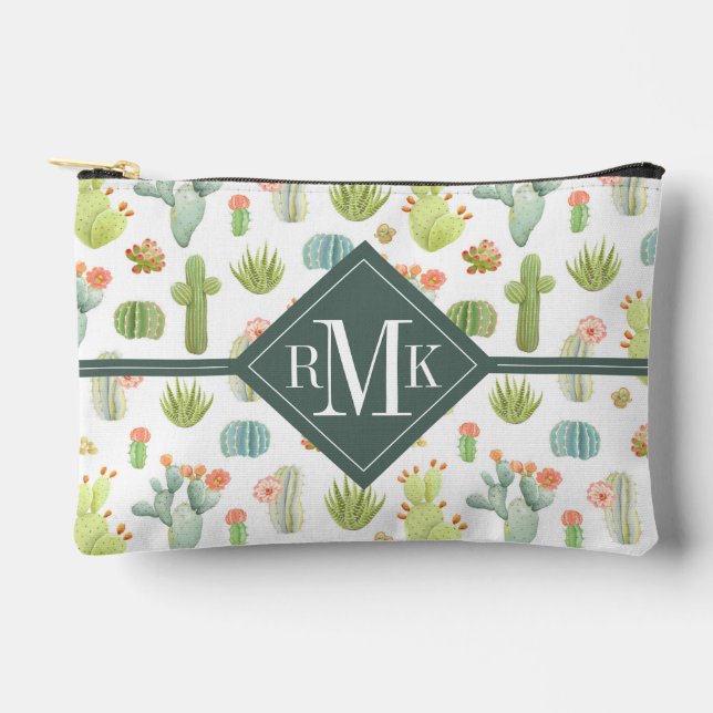 Monogram | Cute Cactus Standing Pattern Accessory Pouch (Front)