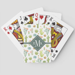 Monogram   Cute Cactus Standing Pattern Playing Cards