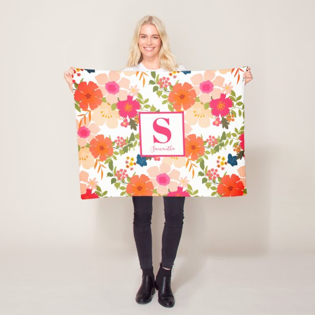 Monogram Cute Chic Floral  Fleece Blanket (In Situ)