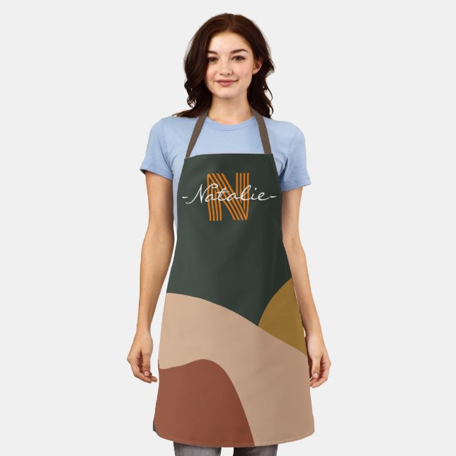 Monogram cute colour pallet Green brown and pink Apron (Worn)