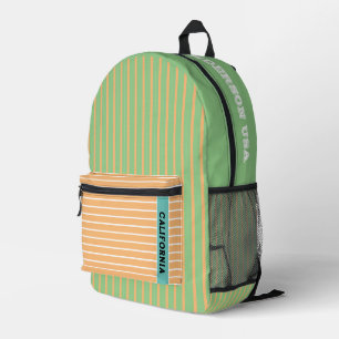 Monogram cute colours green and peach stripes printed backpack