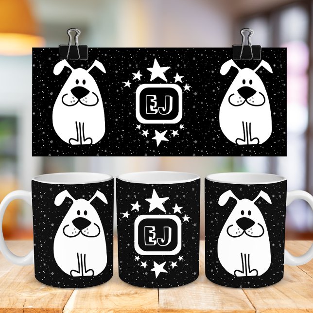 Monogram Cute Doodle Dog with stars Coffee Mug (Creator Uploaded)