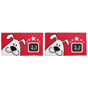 Monogram Cute Doodle Dog with Stars Pillowcase
