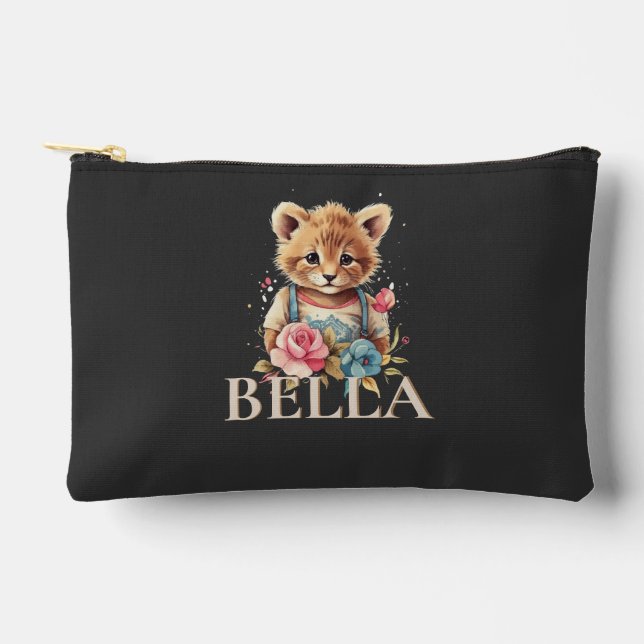 Monogram Cute floral black Modern Minimalist  Accessory Pouch (Front)