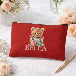 Monogram Cute floral red Modern Minimalist Accessory Pouch