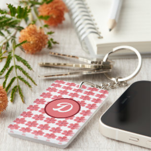 monogram cute floral retro initial custom key ring