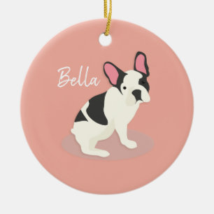 Monogram. Cute French Bulldog. Ceramic Tree Decoration