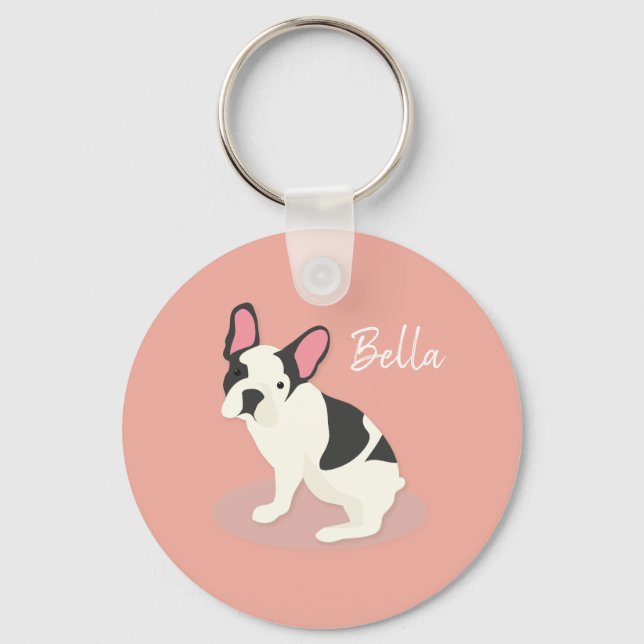 Monogram. Cute French Bulldog. Key Ring (Front)