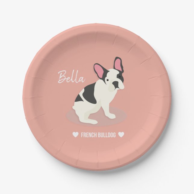 Monogram. Cute French Bulldog. Paper Plate (Front)