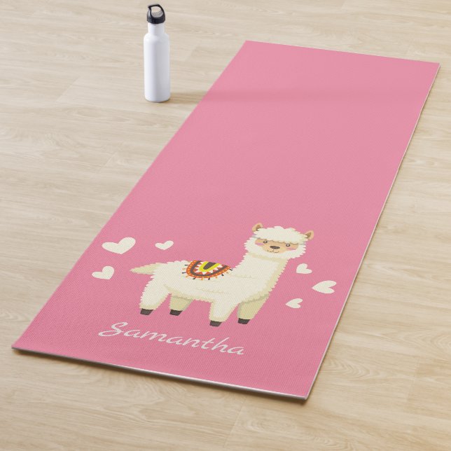 Monogram Cute Funny Alpaca Llama in Pink Yoga Mat (In Situ)
