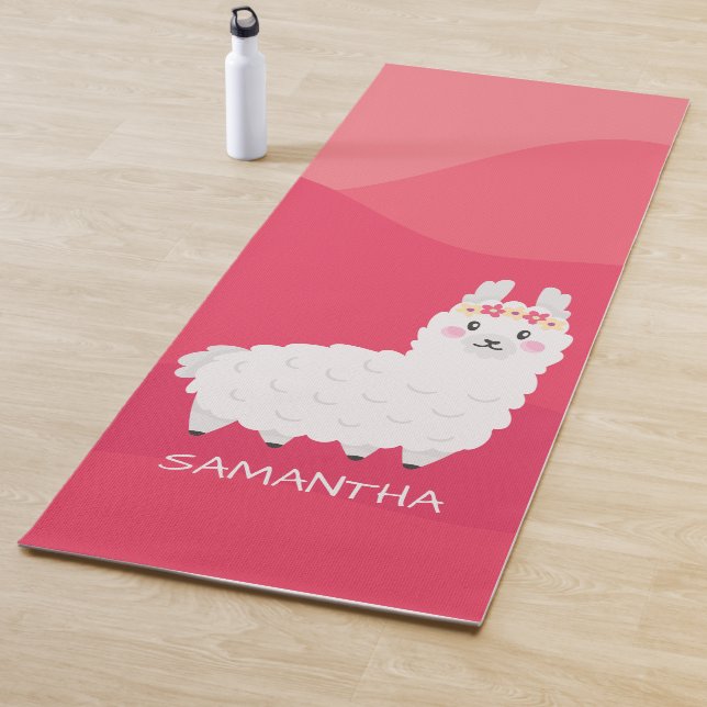 Monogram Cute Funny Alpaca Llama in Pink Yoga Mat (In Situ)