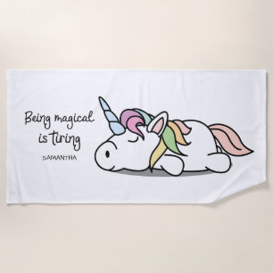 Monogram Cute Funny Unicorn Beach Towel