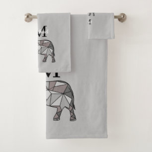 Monogram Cute Graphics Elephant Personalised Black Bath Towel Set
