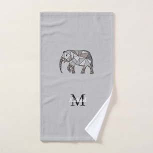 Monogram Cute Graphics Elephant Personalised Black Bath Towel Set