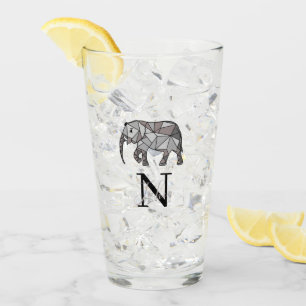 Monogram Cute Graphics Elephant Personalised Black Glass