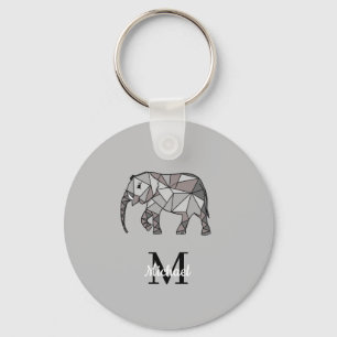 Monogram Cute Graphics Elephant Personalised Black Key Ring