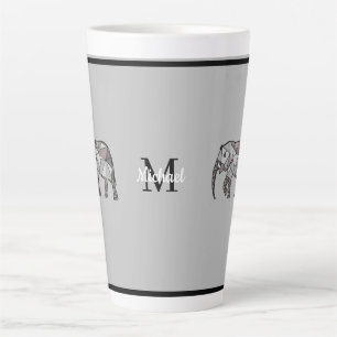 Monogram Cute Graphics Elephant Personalised Black Latte Mug
