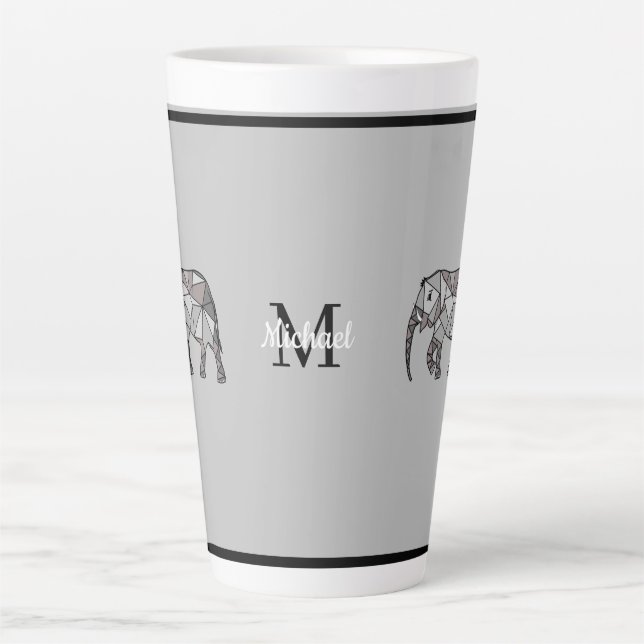 Monogram Cute Graphics Elephant Personalised Black Latte Mug (Front)