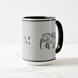 Monogram Cute Graphics Elephant Personalised Black Mug