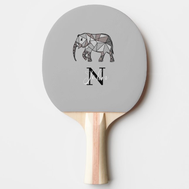 Monogram Cute Graphics Elephant Personalised Black Ping Pong Paddle (Front)