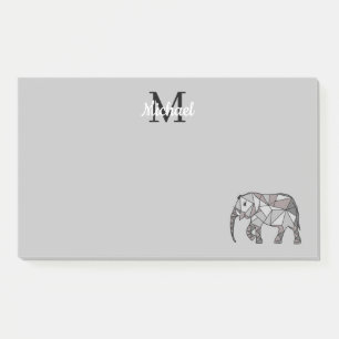 Monogram Cute Graphics Elephant Personalised Black Post-it Notes